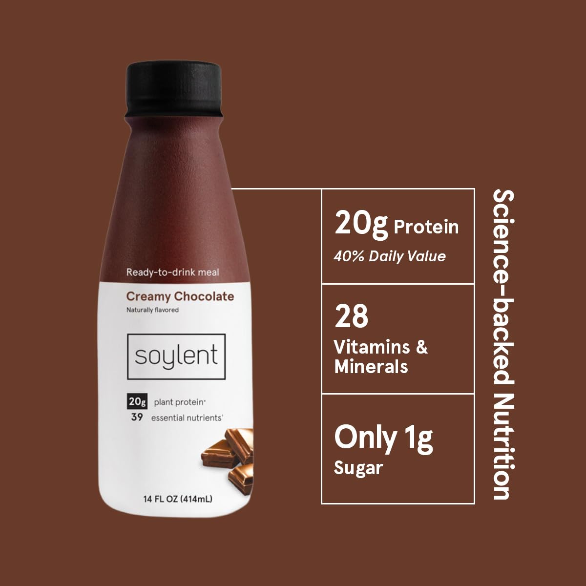 Soylent Original Meal Replacement Shake, Ready-to-Drink Plant Based Protein Drink, Contains 20g Complete Vegan Protein and 1g Sugar, 14oz, 12 Pack