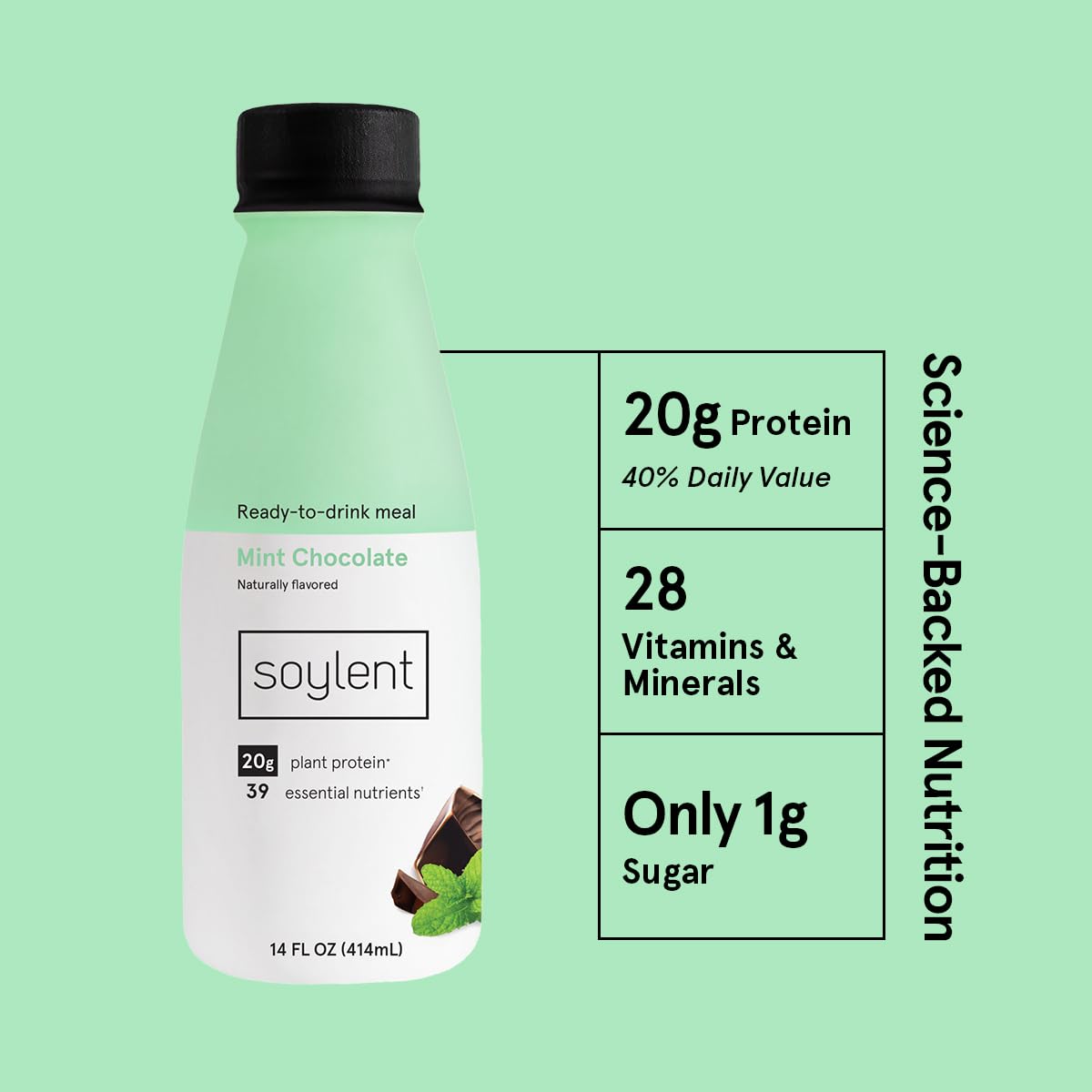 Soylent Original Meal Replacement Shake, Ready-to-Drink Plant Based Protein Drink, Contains 20g Complete Vegan Protein and 1g Sugar, 14oz, 12 Pack