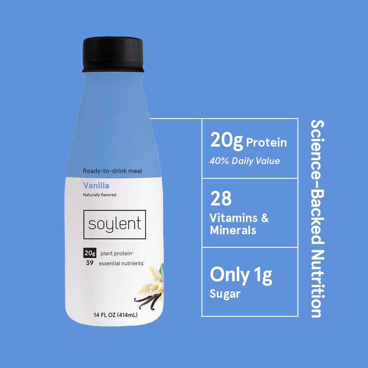 Soylent Original Meal Replacement Shake, Ready-to-Drink Plant Based Protein Drink, Contains 20g Complete Vegan Protein and 1g Sugar, 14oz, 12 Pack