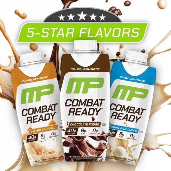 MusclePharm Combat Ready Protein Shake | Vanilla Ice Cream - 12 Pack