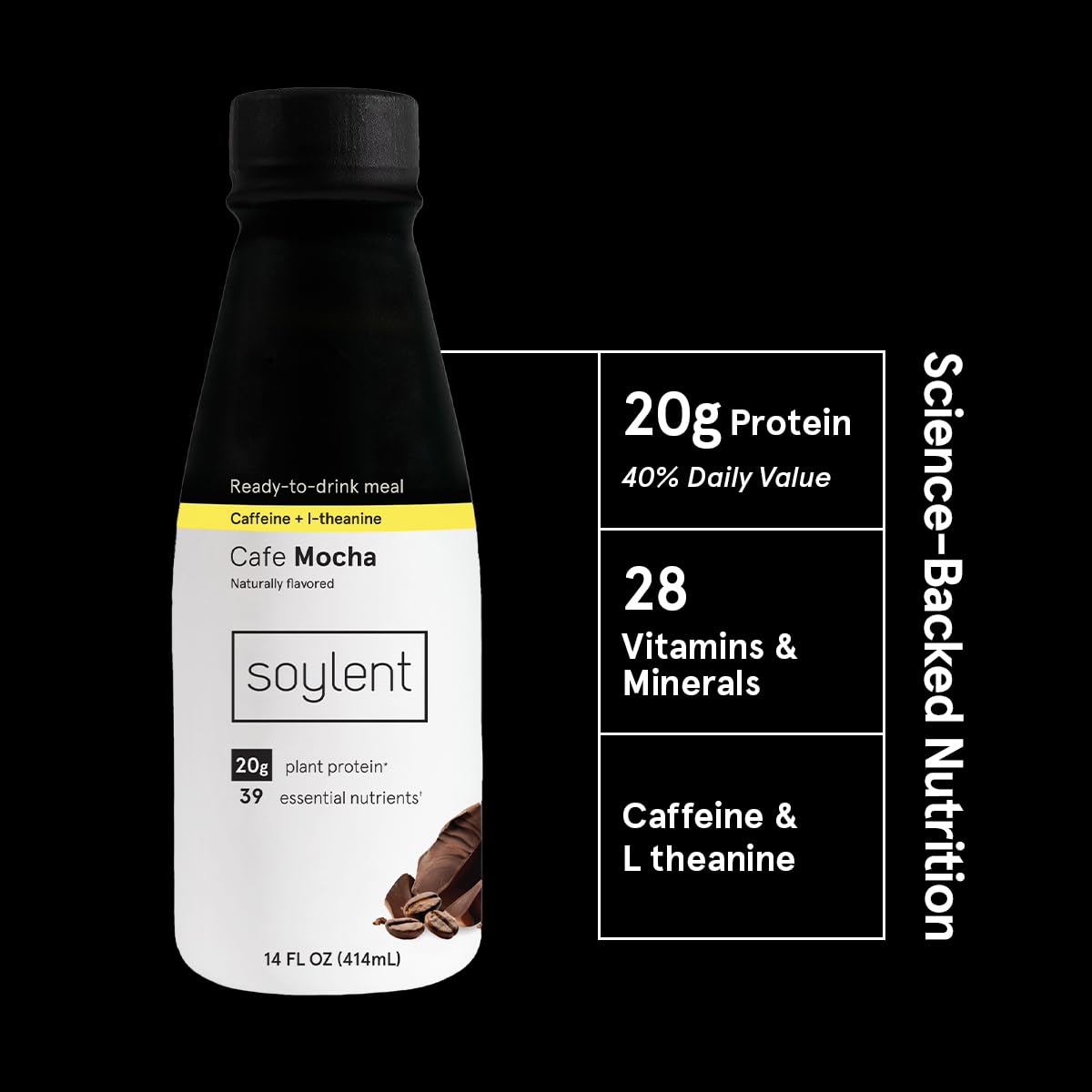 Soylent Original Meal Replacement Shake, Ready-to-Drink Plant Based Protein Drink, Contains 20g Complete Vegan Protein and 1g Sugar, 14oz, 12 Pack