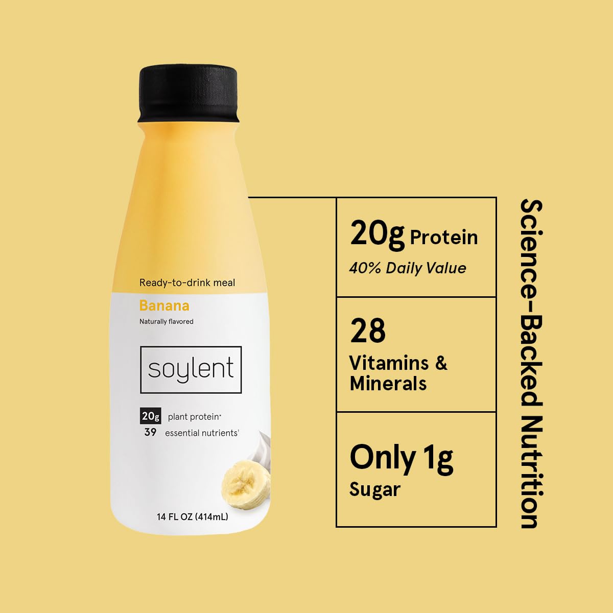 Soylent Original Meal Replacement Shake, Ready-to-Drink Plant Based Protein Drink, Contains 20g Complete Vegan Protein and 1g Sugar, 14oz, 12 Pack