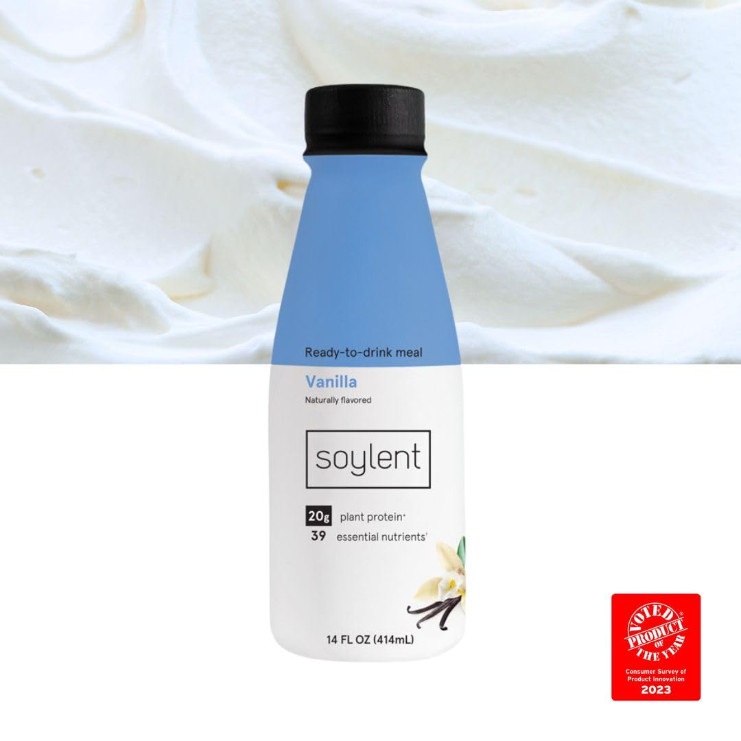 Soylent Original Meal Replacement Shake, Ready-to-Drink Plant Based Protein Drink, Contains 20g Complete Vegan Protein and 1g Sugar, 14oz, 12 Pack