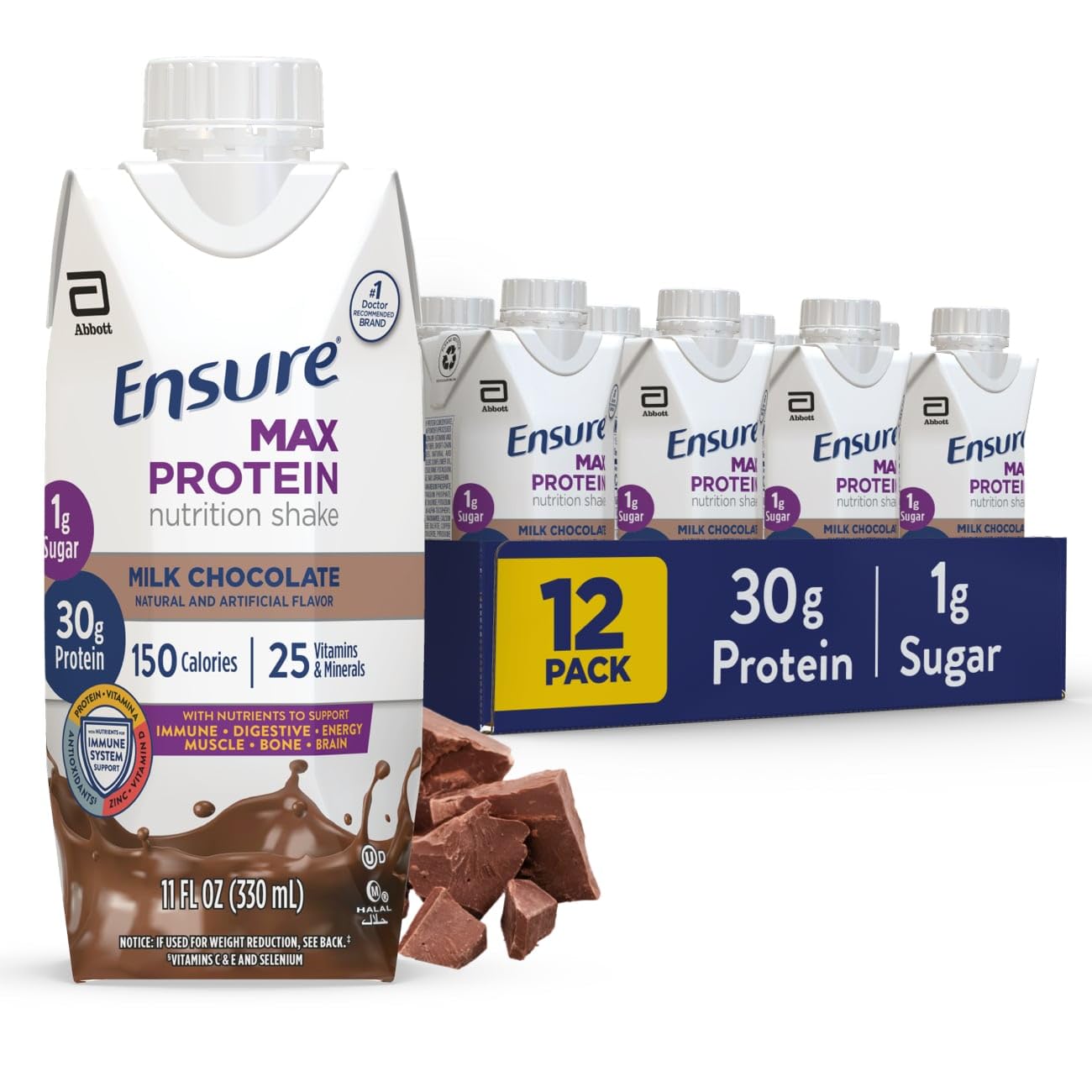 Ensure Max Protein Creamy Peach Nutrition Shake | 30g Protein, 1g Sugar, 4g Fiber Blend | 12 Pack