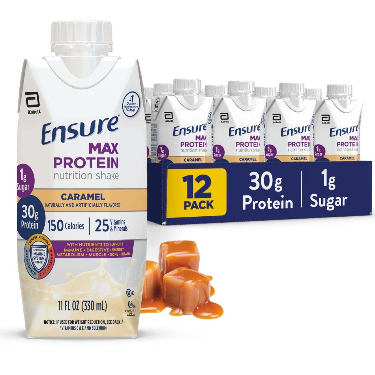 Ensure Max Protein Creamy Peach Nutrition Shake | 30g Protein, 1g Sugar, 4g Fiber Blend | 12 Pack