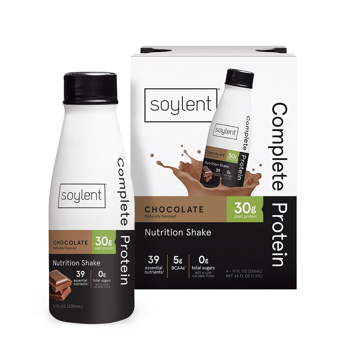 Soylent Complete Protein Shake, Chocolate, 30g Protein, Vegan, Dairy Free and 0g Sugar, Ready to Drink Protein Drinks, 11oz (12 Pack)