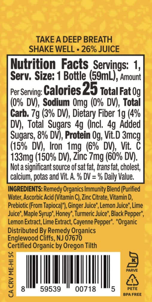 Remedy Organics Immunity Plus Shot, Protect Me | Boost Energy, Brain Function, Detoxification, and Metabolism | Brain Juice | Certified-Organic Ingredients