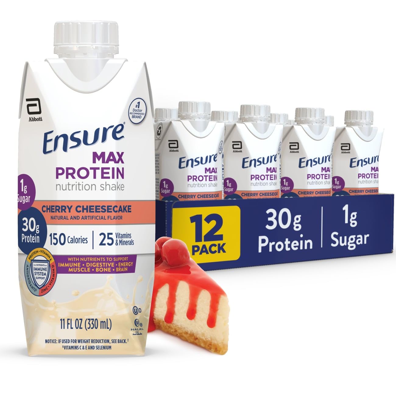 Ensure Max Protein Creamy Peach Nutrition Shake | 30g Protein, 1g Sugar, 4g Fiber Blend | 12 Pack