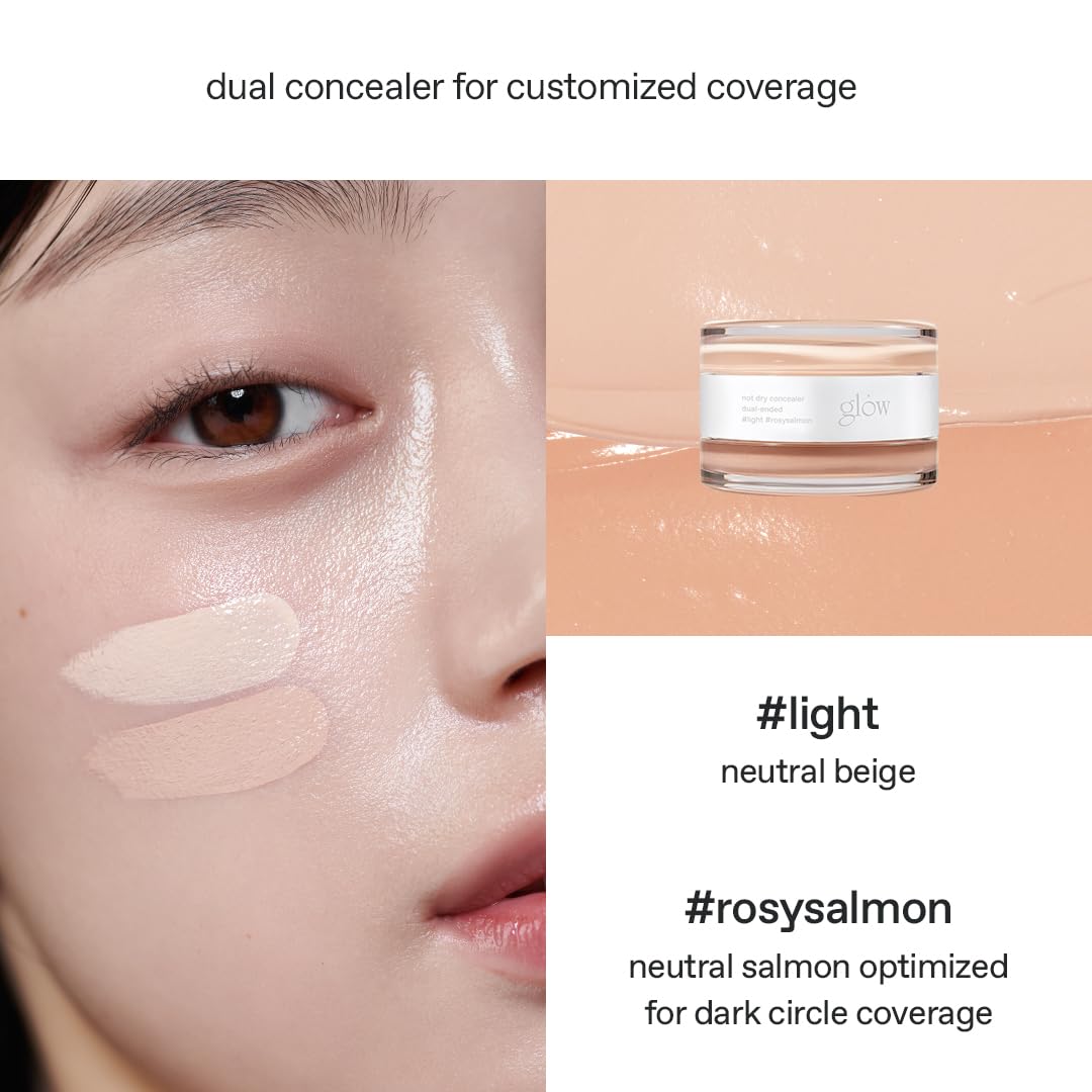 glow not dry concealer #light #rosysalmon, covers under-eye circles & blemishes, full-coverage, dual-color&use, melt-in texture, 0.4 oz