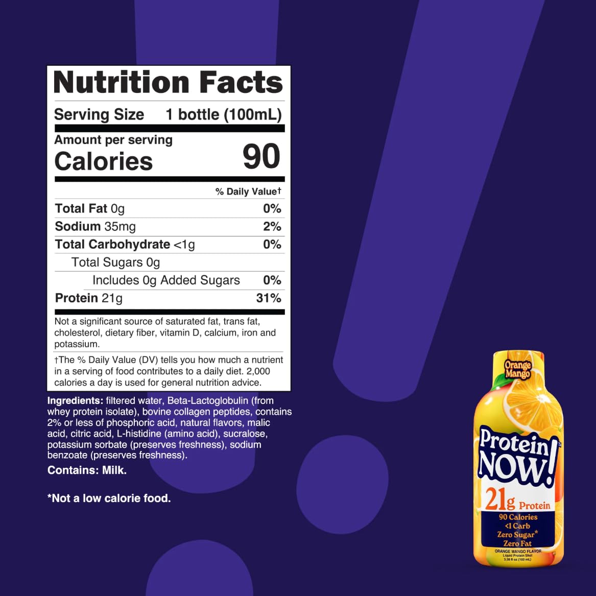 Protein Now Liquid 3 oz. Protein Shot By NutraBio– 21g Protein, 0 Carbs, 0 Fat, GLP-1 Support, Ready-to-Drink, No Refrigeration, Whey & Collagen Protein for Hair, Skin & Nails, On-the-Go Nutrition- Blueberry Acai