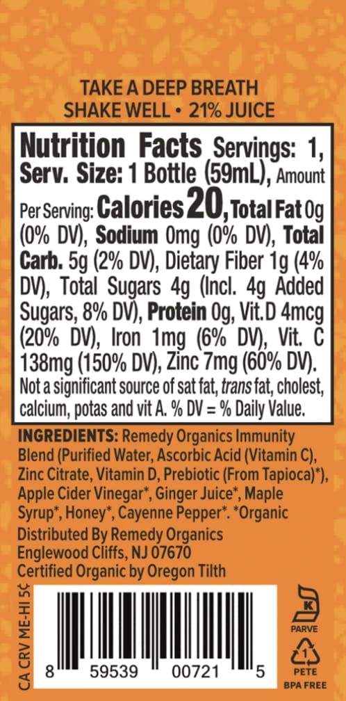 Remedy Organics Immunity Plus Shot, Protect Me | Boost Energy, Brain Function, Detoxification, and Metabolism | Brain Juice | Certified-Organic Ingredients