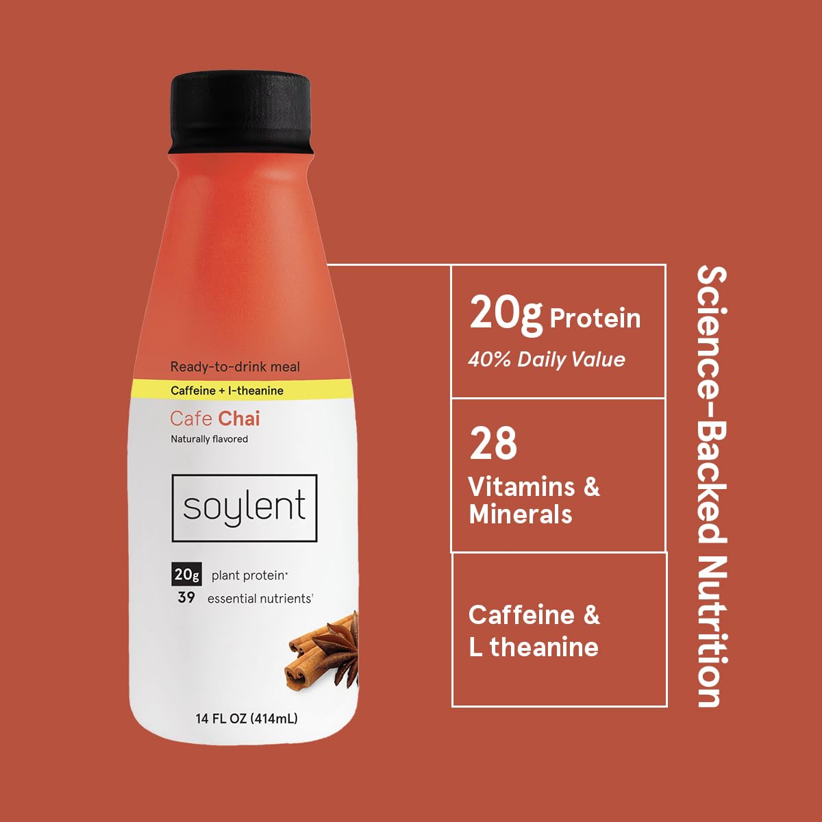 Soylent Original Meal Replacement Shake, Ready-to-Drink Plant Based Protein Drink, Contains 20g Complete Vegan Protein and 1g Sugar, 14oz, 12 Pack