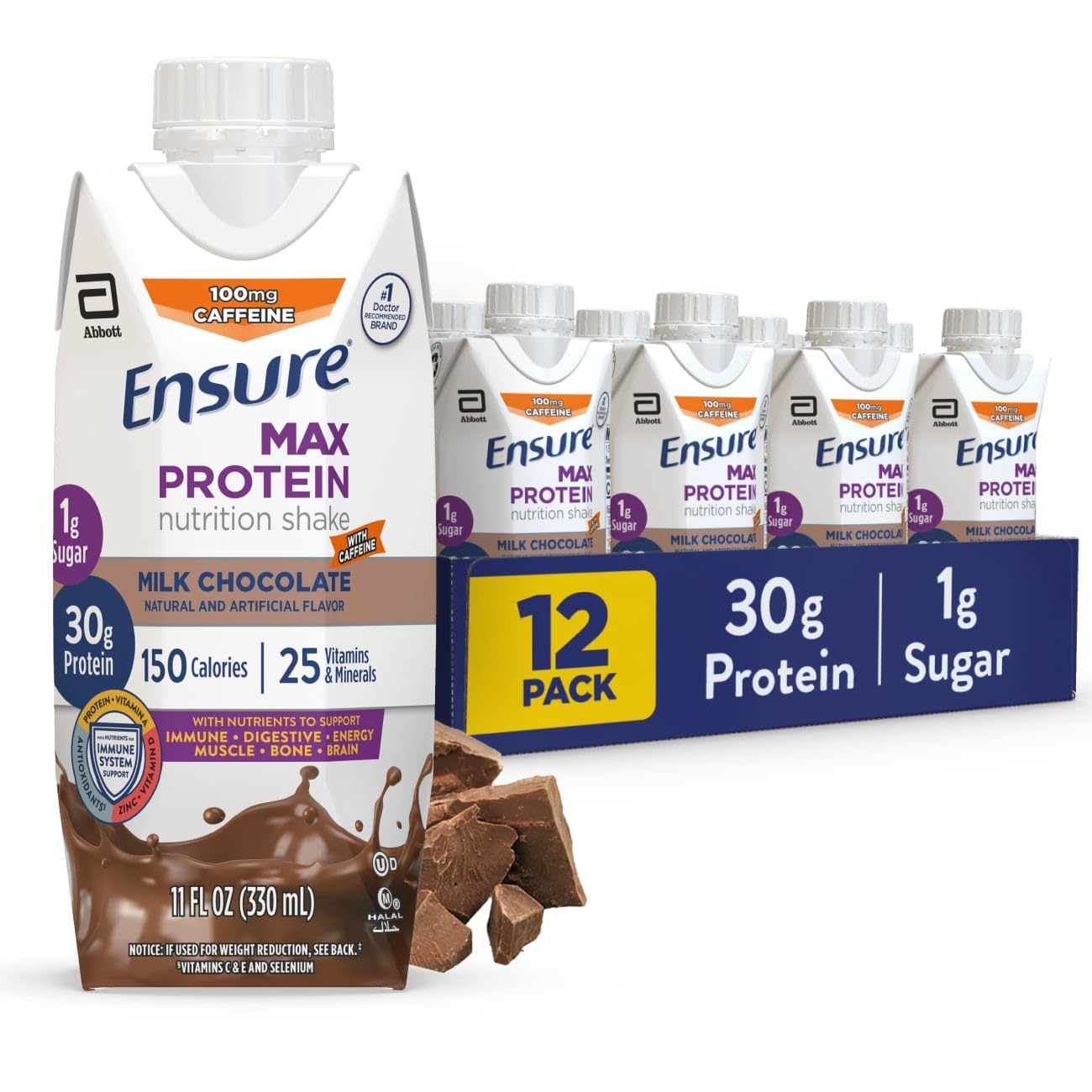 Ensure Max Protein Creamy Peach Nutrition Shake | 30g Protein, 1g Sugar, 4g Fiber Blend | 12 Pack