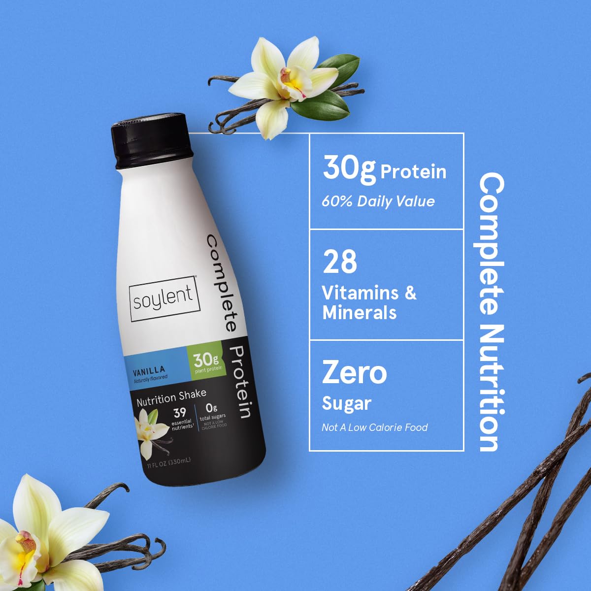Soylent Complete Protein Shake, Chocolate, 30g Protein, Vegan, Dairy Free and 0g Sugar, Ready to Drink Protein Drinks, 11oz (12 Pack)
