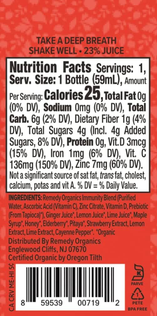 Remedy Organics Immunity Plus Shot, Protect Me | Boost Energy, Brain Function, Detoxification, and Metabolism | Brain Juice | Certified-Organic Ingredients