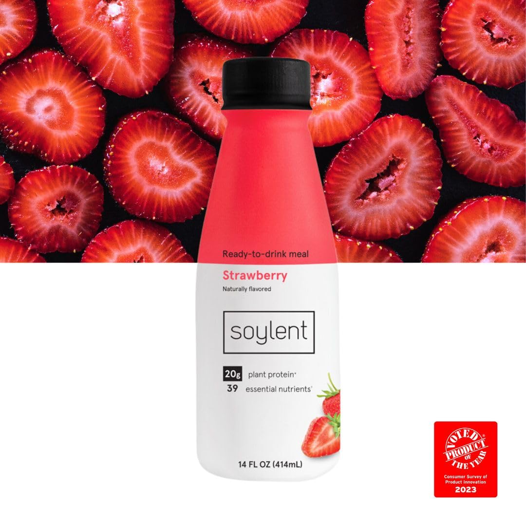 Soylent Original Meal Replacement Shake, Ready-to-Drink Plant Based Protein Drink, Contains 20g Complete Vegan Protein and 1g Sugar, 14oz, 12 Pack