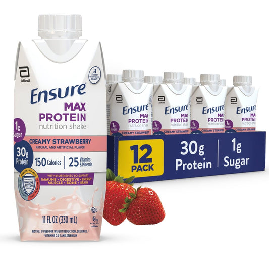 Ensure Max Protein Creamy Peach Nutrition Shake | 30g Protein, 1g Sugar, 4g Fiber Blend | 12 Pack