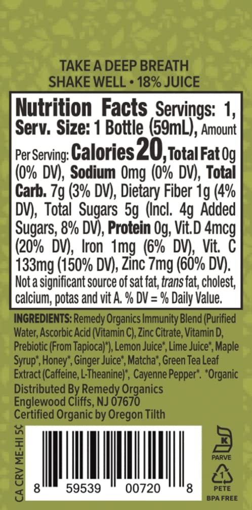 Remedy Organics Immunity Plus Shot, Protect Me | Boost Energy, Brain Function, Detoxification, and Metabolism | Brain Juice | Certified-Organic Ingredients