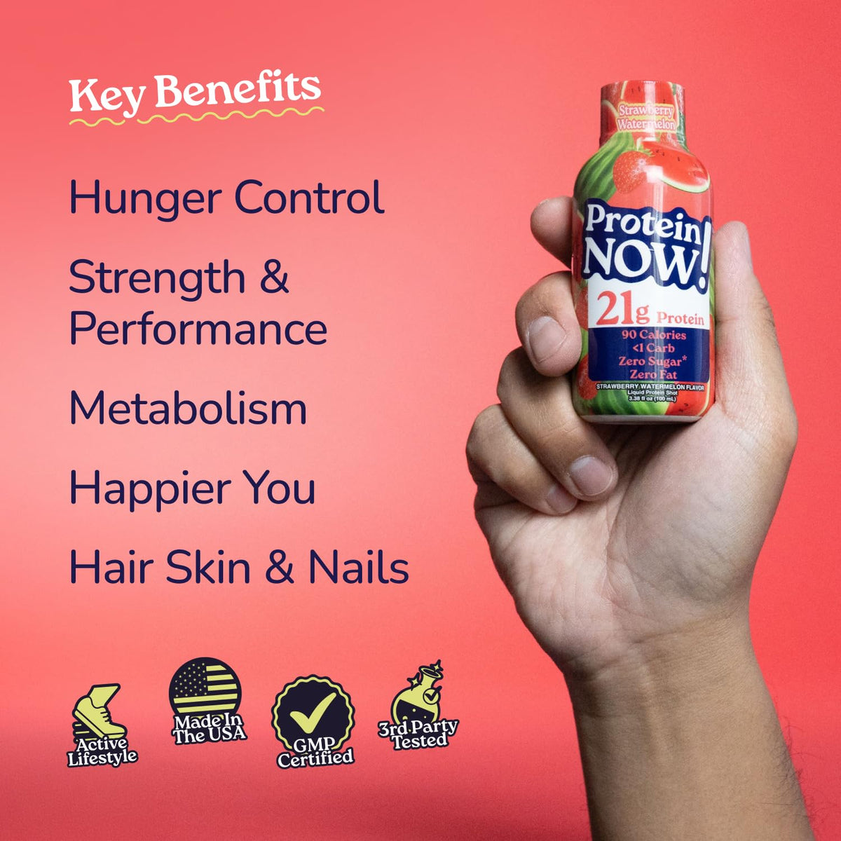 Protein Now Liquid 3 oz. Protein Shot By NutraBio– 21g Protein, 0 Carbs, 0 Fat, GLP-1 Support, Ready-to-Drink, No Refrigeration, Whey & Collagen Protein for Hair, Skin & Nails, On-the-Go Nutrition- Orange Mango