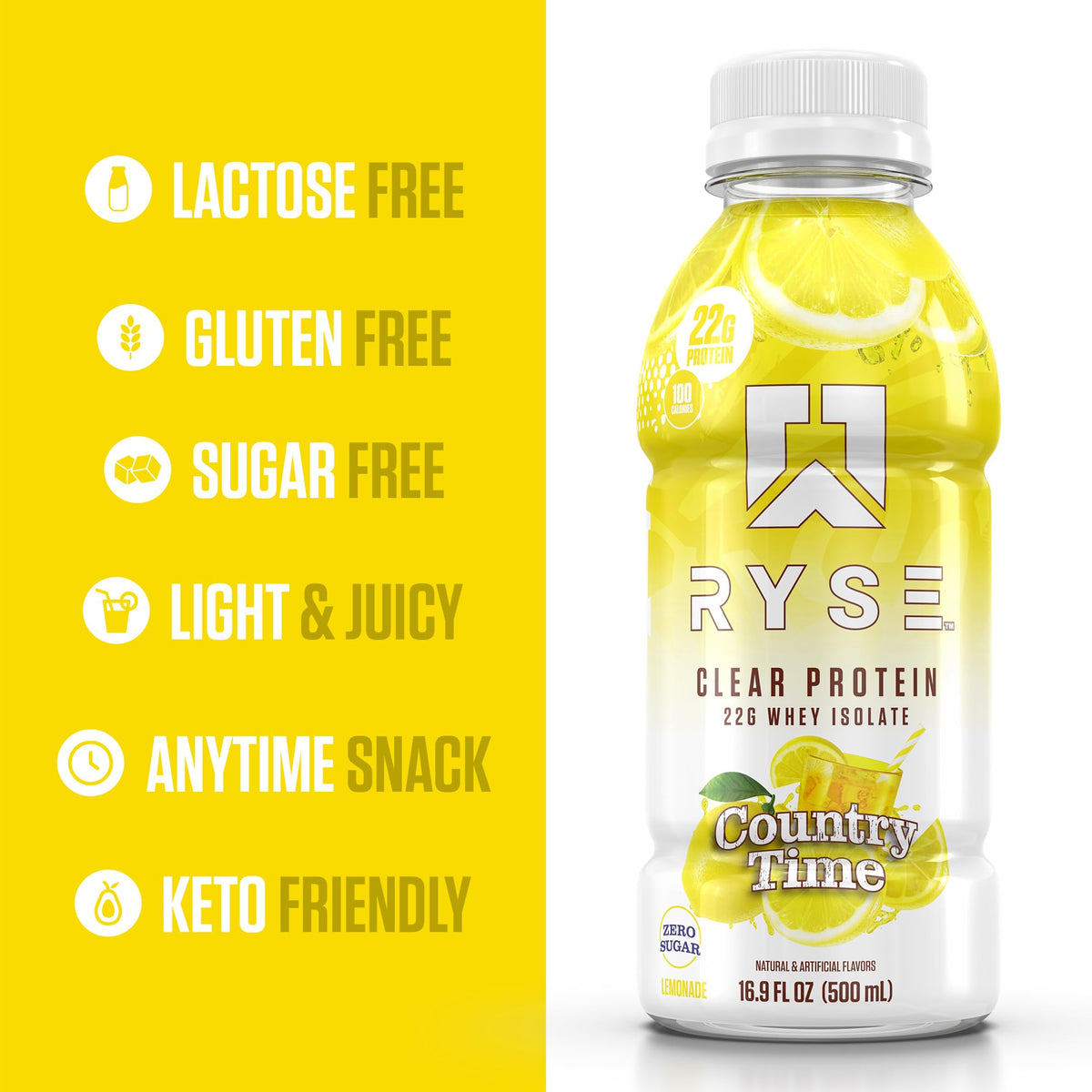 RYSE Clear Protein Drink - Kool-Aid Tropical Punch - 100 Calories, 22g Whey Isolate Protein Shake, Sugar-Free, 0g Fat & Lactose-Free - Refreshing Ready-to-Drink Beverage - 16.9 fl oz Bottles (12-Pack)