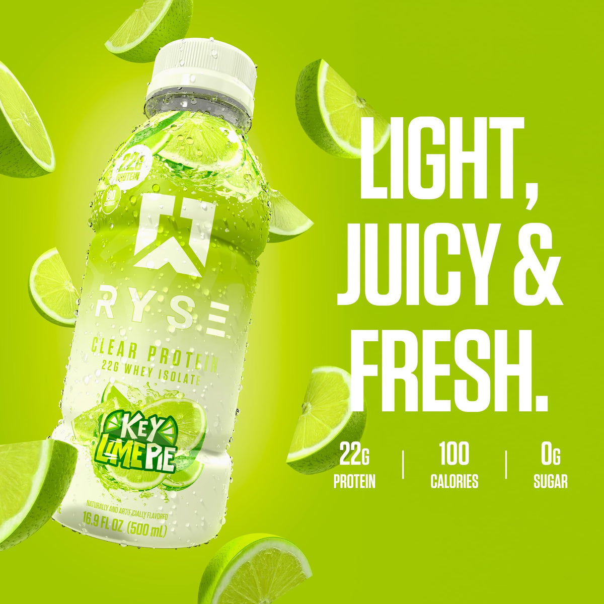 RYSE Clear Protein Drink - Kool-Aid Tropical Punch - 100 Calories, 22g Whey Isolate Protein Shake, Sugar-Free, 0g Fat & Lactose-Free - Refreshing Ready-to-Drink Beverage - 16.9 fl oz Bottles (12-Pack)