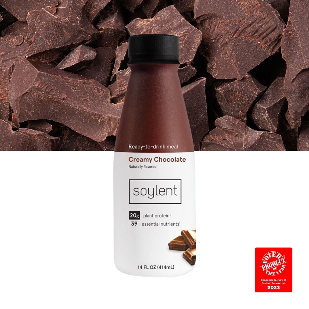 Soylent Original Meal Replacement Shake, Ready-to-Drink Plant Based Protein Drink, Contains 20g Complete Vegan Protein and 1g Sugar, 14oz, 12 Pack