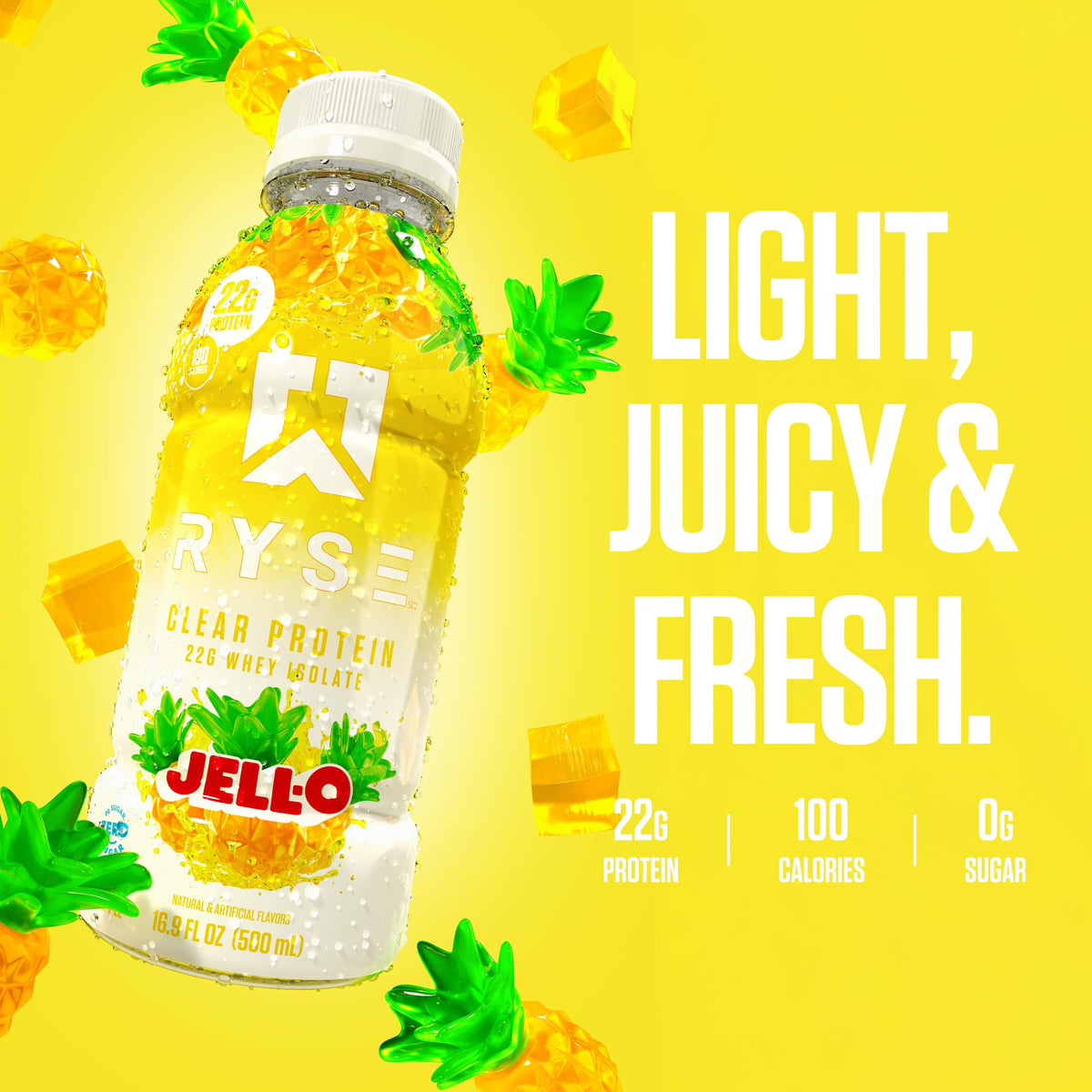 RYSE Clear Protein Drink - Kool-Aid Tropical Punch - 100 Calories, 22g Whey Isolate Protein Shake, Sugar-Free, 0g Fat & Lactose-Free - Refreshing Ready-to-Drink Beverage - 16.9 fl oz Bottles (12-Pack)
