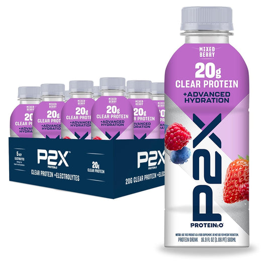 Protein2o P2X Advanced Hydration 20g Clear Protein Drink, 720mg of Electrolytes, 0g of Sugar - Post-Workout Recovery - 16.9 Fl Oz - 12 Count Mixed Berry