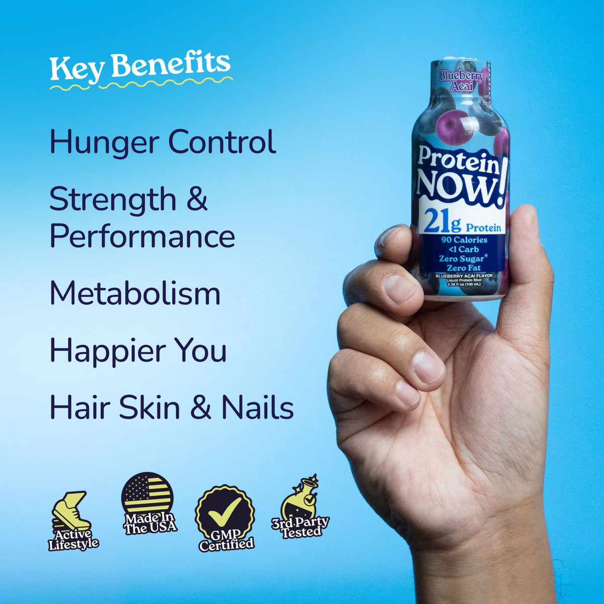Protein Now Liquid 3 oz. Protein Shot By NutraBio– 21g Protein, 0 Carbs, 0 Fat, GLP-1 Support, Ready-to-Drink, No Refrigeration, Whey & Collagen Protein for Hair, Skin & Nails, On-the-Go Nutrition- Orange Mango