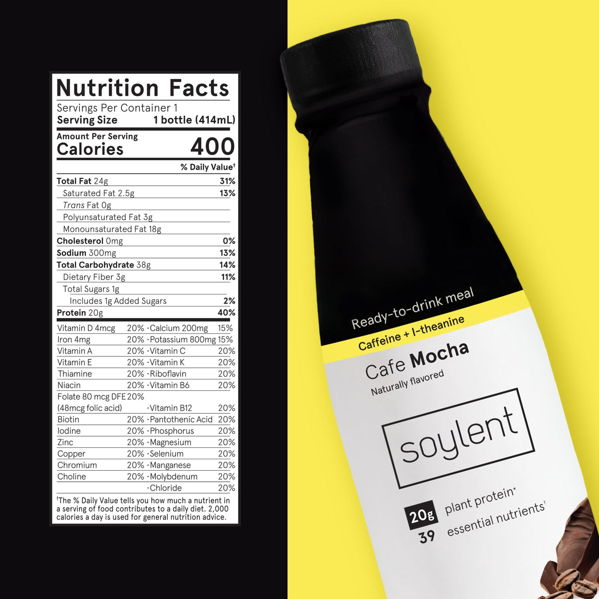 Soylent Original Meal Replacement Shake, Ready-to-Drink Plant Based Protein Drink, Contains 20g Complete Vegan Protein and 1g Sugar, 14oz, 12 Pack