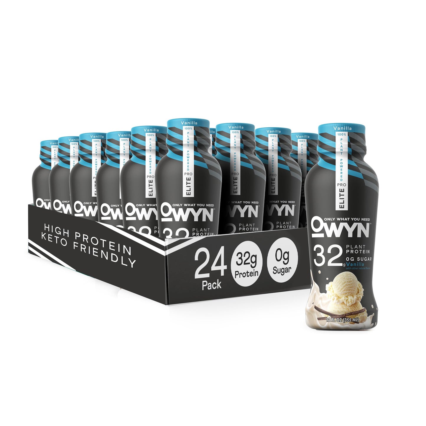 OWYN Only What You Need Protein Shake Variety Pack, Dark Chocolate, Cold Brew Coffee, Cookies and Creamless, 20g Protein, 4g Sugar, 3g Fiber, Dairy Free, Plant Based Protein Drink, 12 CT