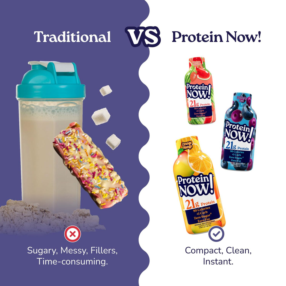 Protein Now Liquid 3 oz. Protein Shot By NutraBio– 21g Protein, 0 Carbs, 0 Fat, GLP-1 Support, Ready-to-Drink, No Refrigeration, Whey & Collagen Protein for Hair, Skin & Nails, On-the-Go Nutrition- Blueberry Acai