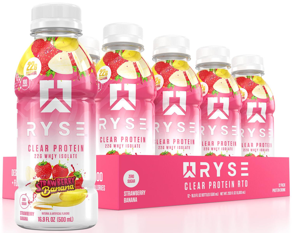 RYSE Clear Protein Drink - Kool-Aid Tropical Punch - 100 Calories, 22g Whey Isolate Protein Shake, Sugar-Free, 0g Fat & Lactose-Free - Refreshing Ready-to-Drink Beverage - 16.9 fl oz Bottles (12-Pack)
