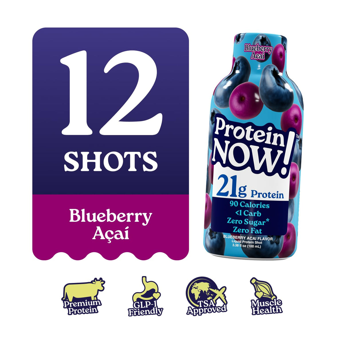 Protein Now Liquid 3 oz. Protein Shot By NutraBio– 21g Protein, 0 Carbs, 0 Fat, GLP-1 Support, Ready-to-Drink, No Refrigeration, Whey & Collagen Protein for Hair, Skin & Nails, On-the-Go Nutrition- Orange Mango