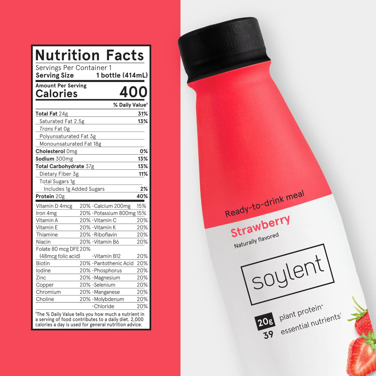 Soylent Original Meal Replacement Shake, Ready-to-Drink Plant Based Protein Drink, Contains 20g Complete Vegan Protein and 1g Sugar, 14oz, 12 Pack