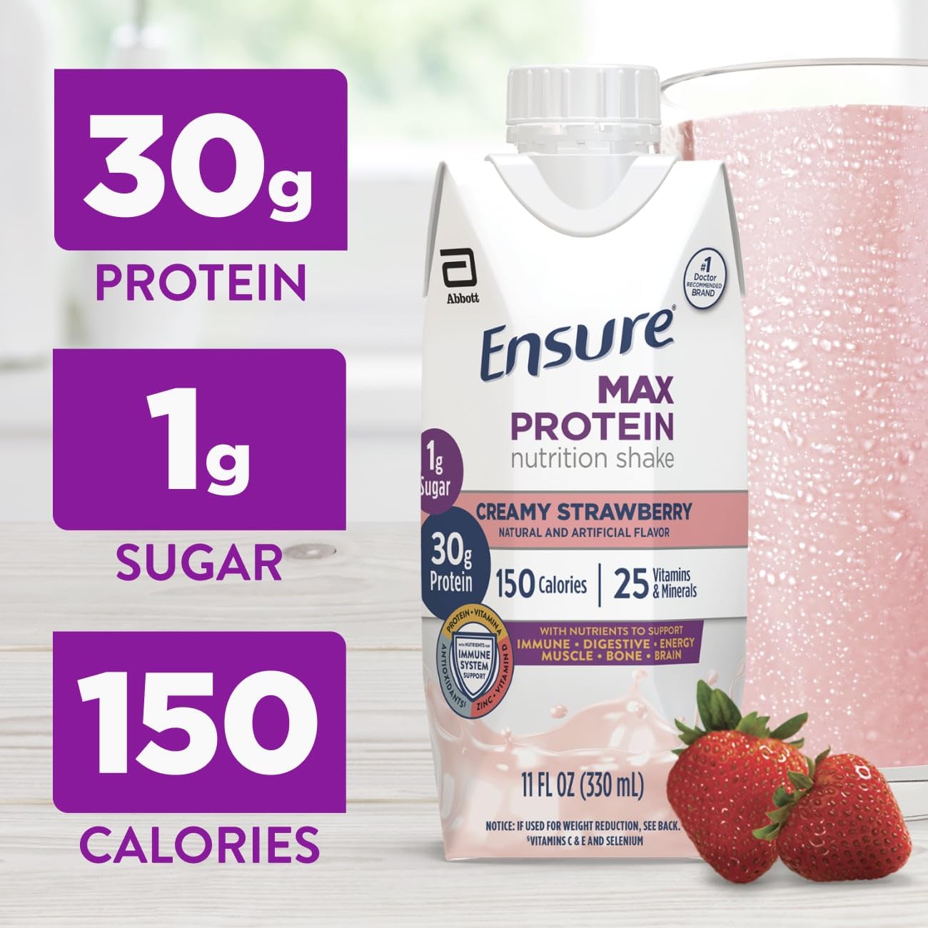Ensure Max Protein Creamy Peach Nutrition Shake | 30g Protein, 1g Sugar, 4g Fiber Blend | 12 Pack