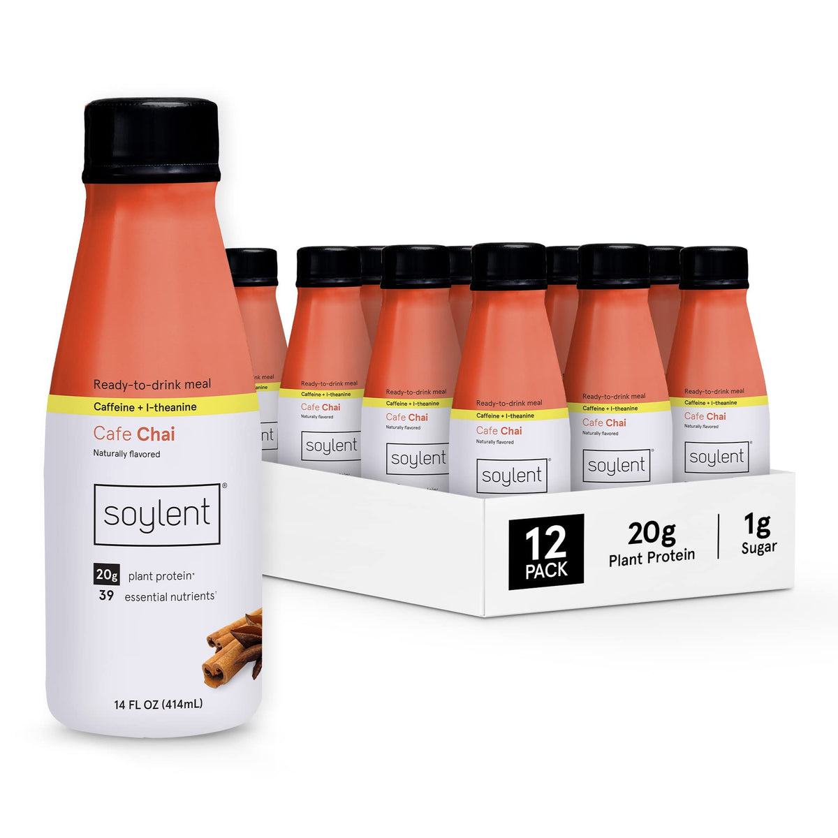 Soylent Original Meal Replacement Shake, Ready-to-Drink Plant Based Protein Drink, Contains 20g Complete Vegan Protein and 1g Sugar, 14oz, 12 Pack