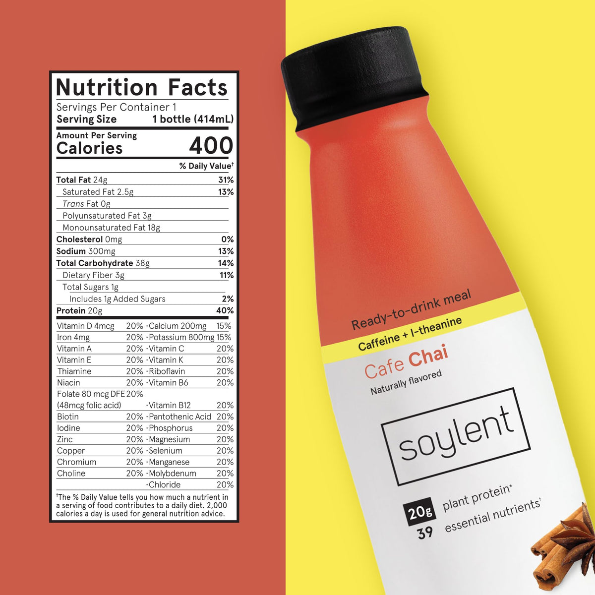 Soylent Original Meal Replacement Shake, Ready-to-Drink Plant Based Protein Drink, Contains 20g Complete Vegan Protein and 1g Sugar, 14oz, 12 Pack