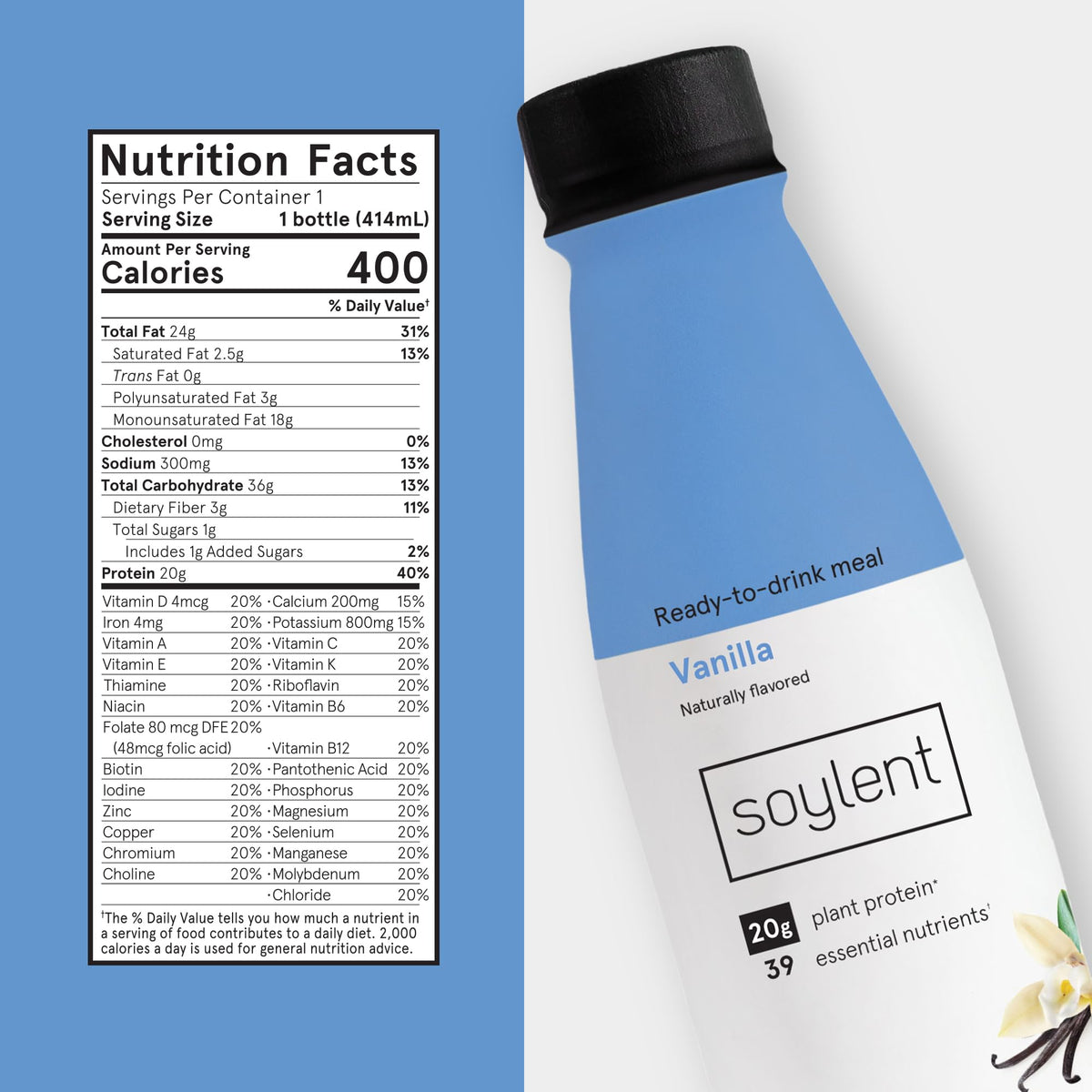 Soylent Original Meal Replacement Shake, Ready-to-Drink Plant Based Protein Drink, Contains 20g Complete Vegan Protein and 1g Sugar, 14oz, 12 Pack