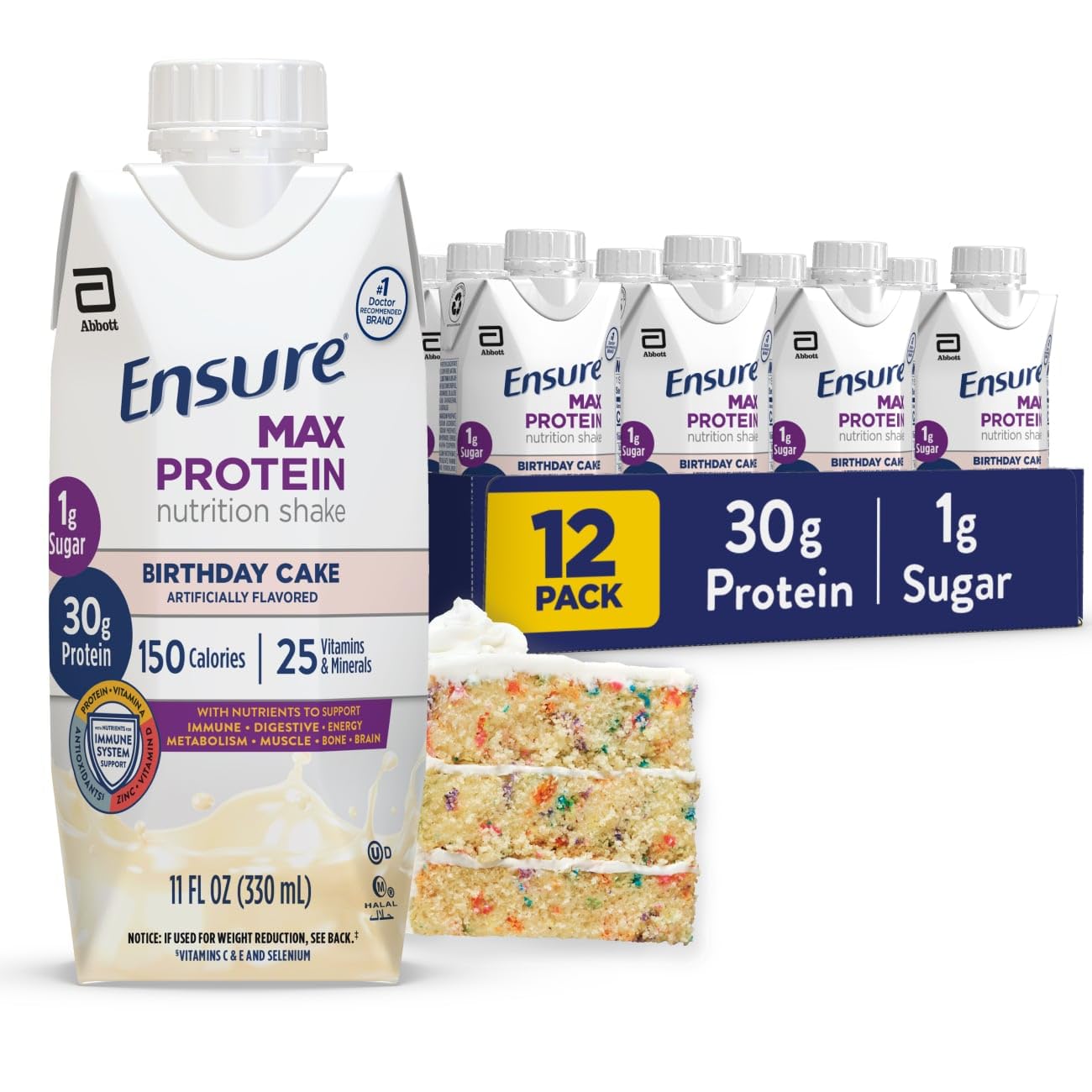Ensure Max Protein Creamy Peach Nutrition Shake | 30g Protein, 1g Sugar, 4g Fiber Blend | 12 Pack