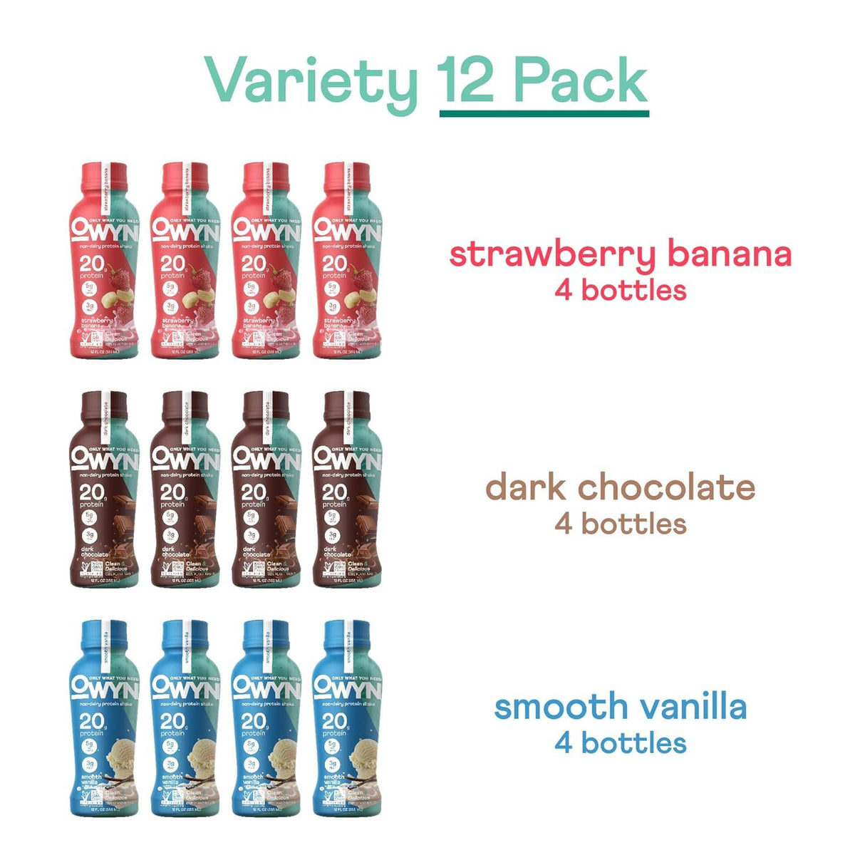 OWYN Only What You Need Dark Chocolate Flavored 20g Protein Shake, 12 Ct