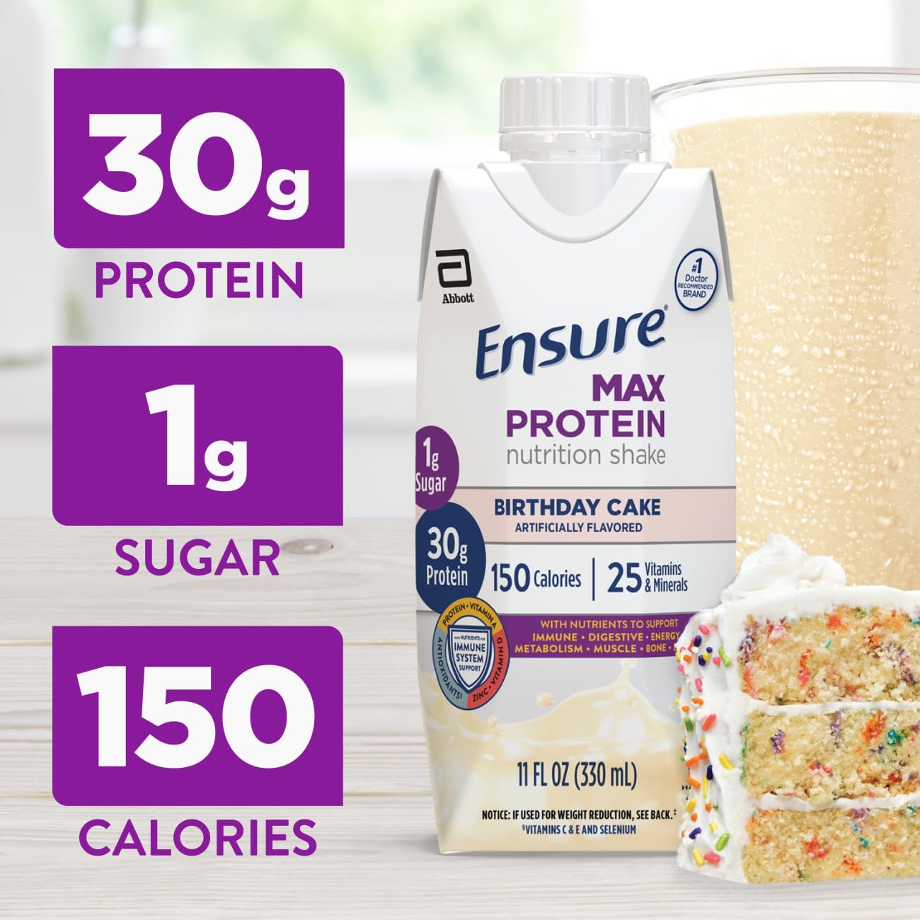 Ensure Max Protein Creamy Peach Nutrition Shake | 30g Protein, 1g Sugar, 4g Fiber Blend | 12 Pack