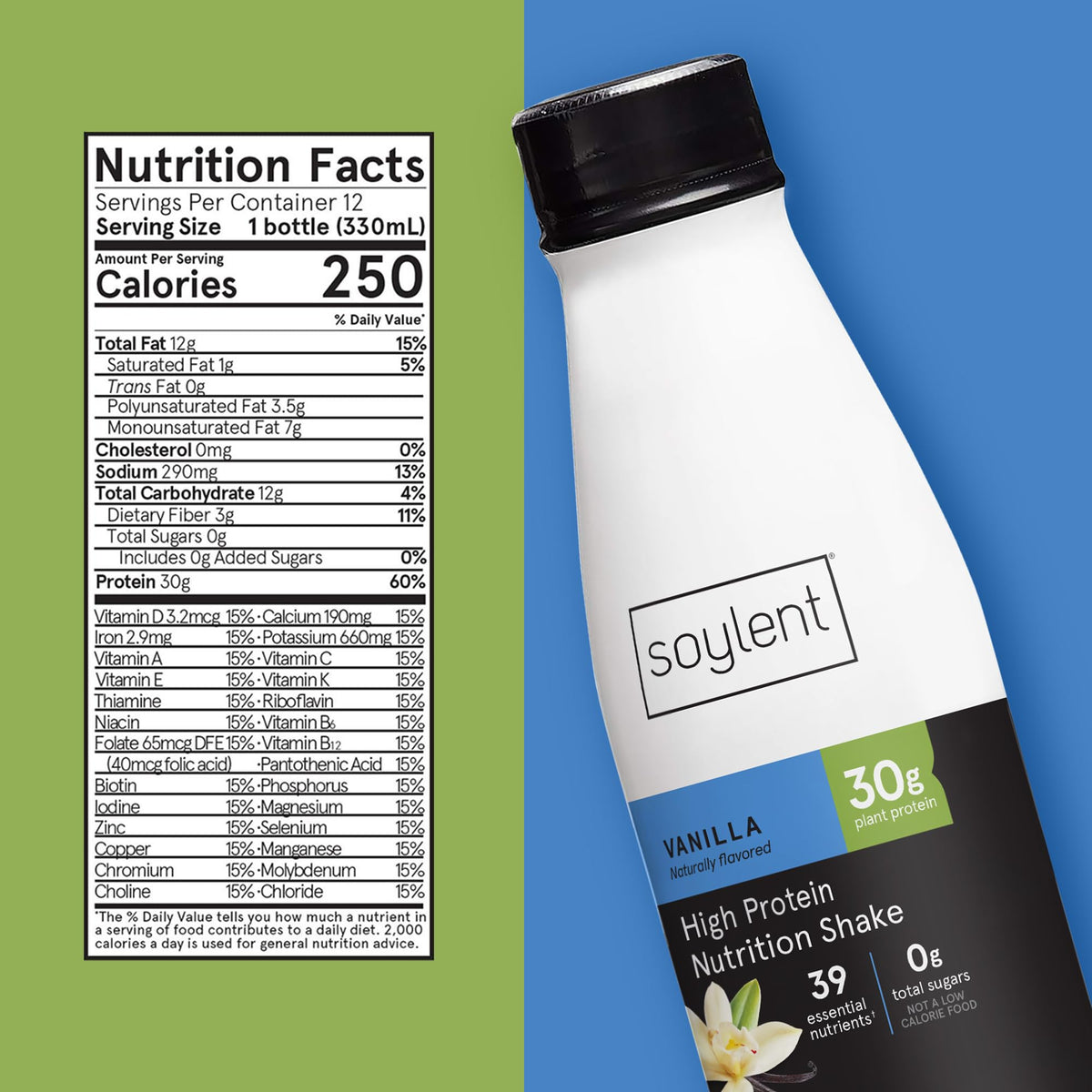 Soylent Complete Protein Shake, Chocolate, 30g Protein, Vegan, Dairy Free and 0g Sugar, Ready to Drink Protein Drinks, 11oz (12 Pack)