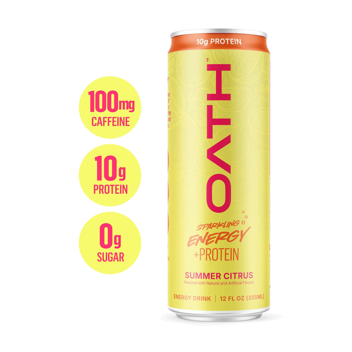 Oath Nutrition Sparkling Energy + Protein Drink, Juicy Peach Flavored, Sugar-Free Energy Drink with 10g of Complete Protein, 100mg of Natural Caffeine, 12 Ounces (12 Pack)
