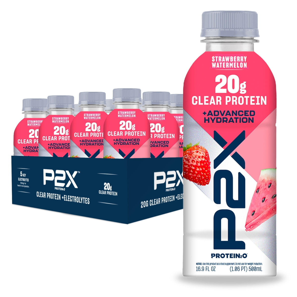 Protein2o P2X Advanced Hydration 20g Clear Protein Drink, 720mg of Electrolytes, 0g of Sugar - Post-Workout Recovery - 16.9 Fl Oz - 12 Count Mixed Berry