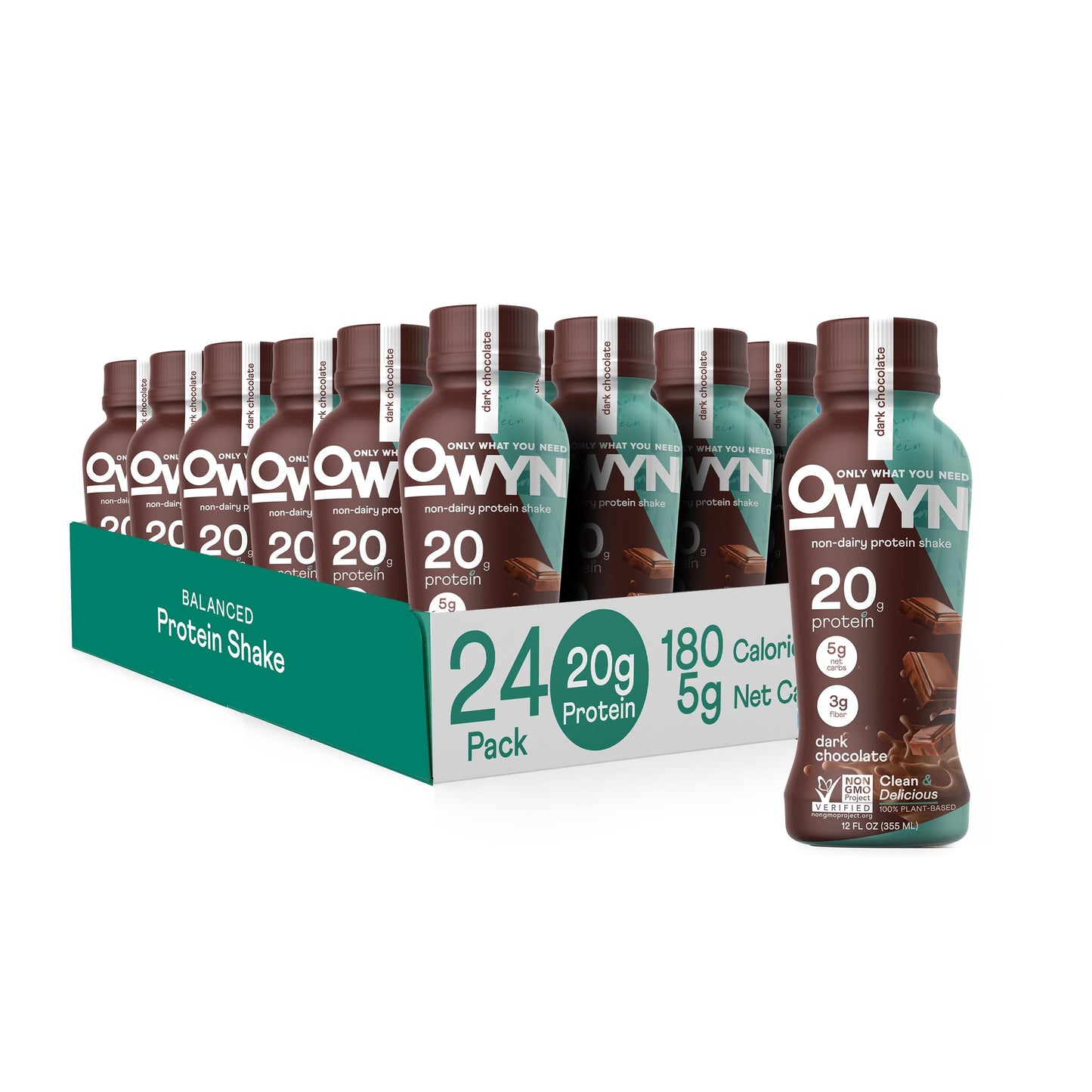 OWYN Only What You Need Protein Shake Variety Pack, Dark Chocolate, Cold Brew Coffee, Cookies and Creamless, 20g Protein, 4g Sugar, 3g Fiber, Dairy Free, Plant Based Protein Drink, 12 CT