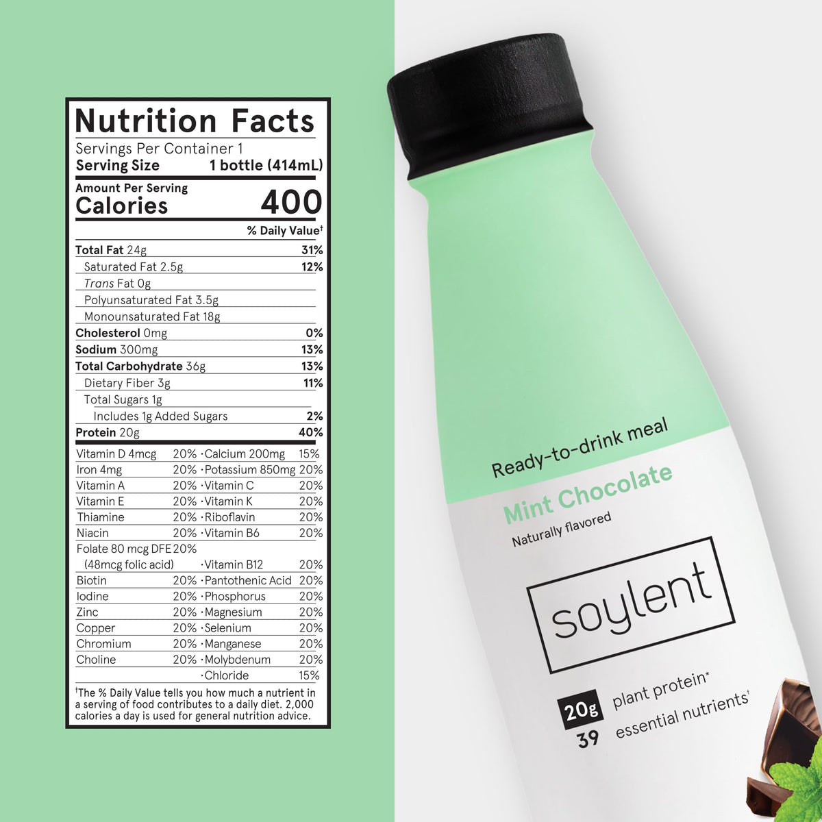 Soylent Original Meal Replacement Shake, Ready-to-Drink Plant Based Protein Drink, Contains 20g Complete Vegan Protein and 1g Sugar, 14oz, 12 Pack