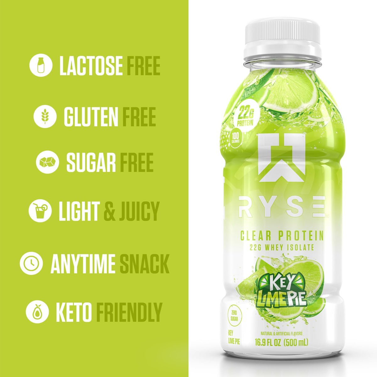RYSE Clear Protein Drink - Kool-Aid Tropical Punch - 100 Calories, 22g Whey Isolate Protein Shake, Sugar-Free, 0g Fat & Lactose-Free - Refreshing Ready-to-Drink Beverage - 16.9 fl oz Bottles (12-Pack)