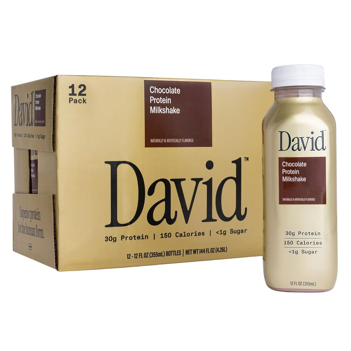 David Chocolate Protein Shake, 30g Protein, Ready to Drink, 12 fl oz, 12 Ct