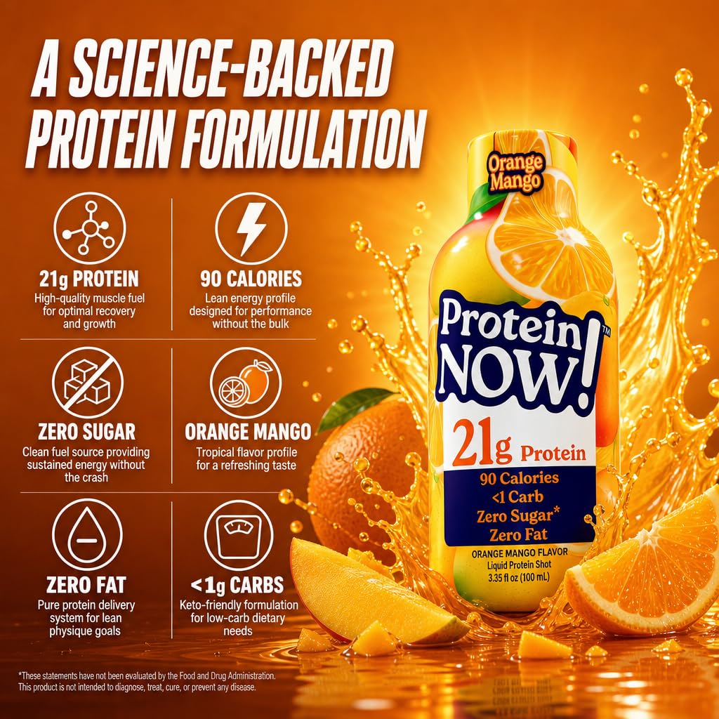 Protein Now Liquid 3 oz. Protein Shot By NutraBio– 21g Protein, 0 Carbs, 0 Fat, GLP-1 Support, Ready-to-Drink, No Refrigeration, Whey & Collagen Protein for Hair, Skin & Nails, On-the-Go Nutrition- Blueberry Acai